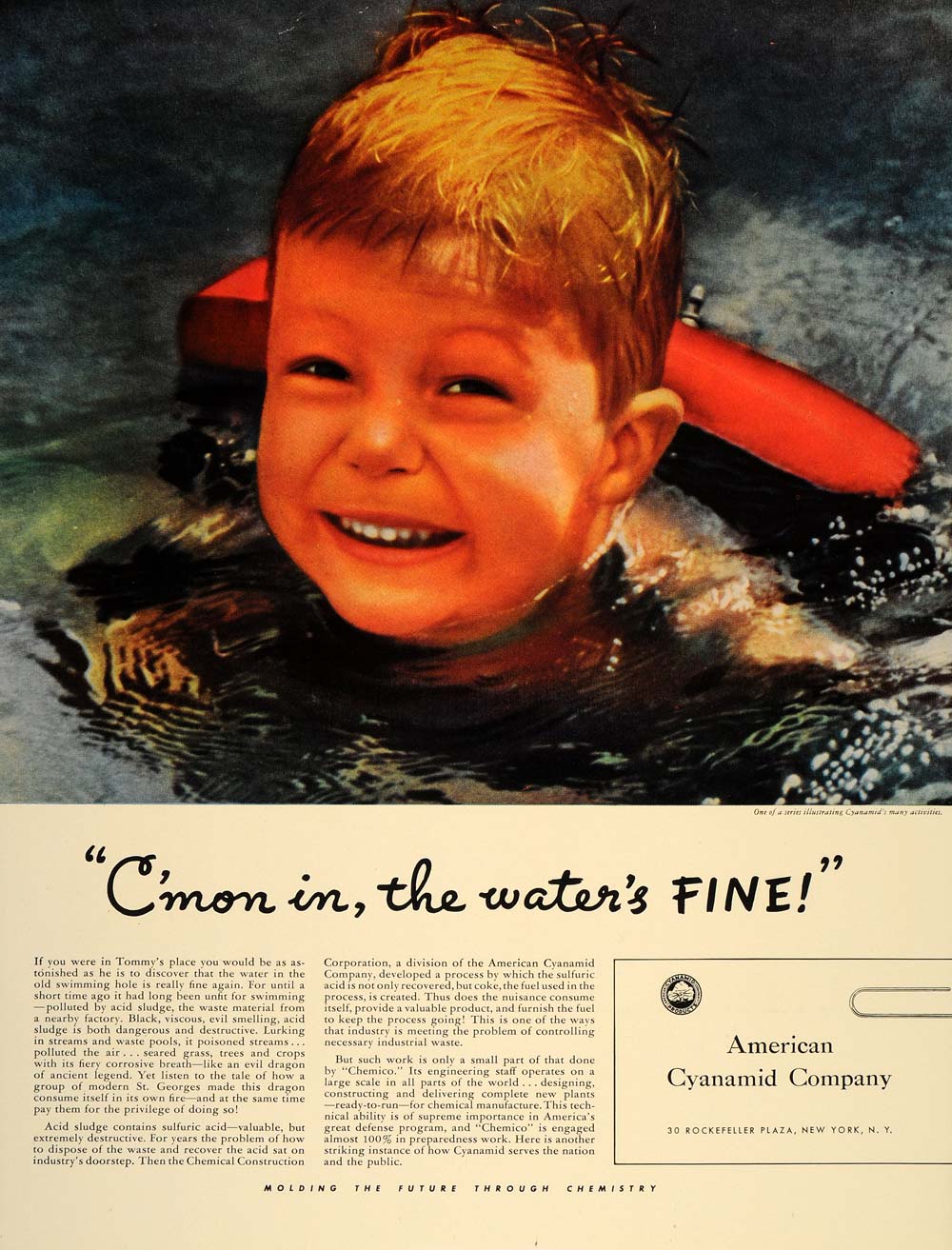 1941 Ad American Cyanamid Chemical Child Boy Swimming - ORIGINAL ADVERTISING FT8