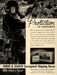 1937 Ad Hinde & Dauch Shipping Boxes Scuba Diver H&D - ORIGINAL ADVERTISING FT8