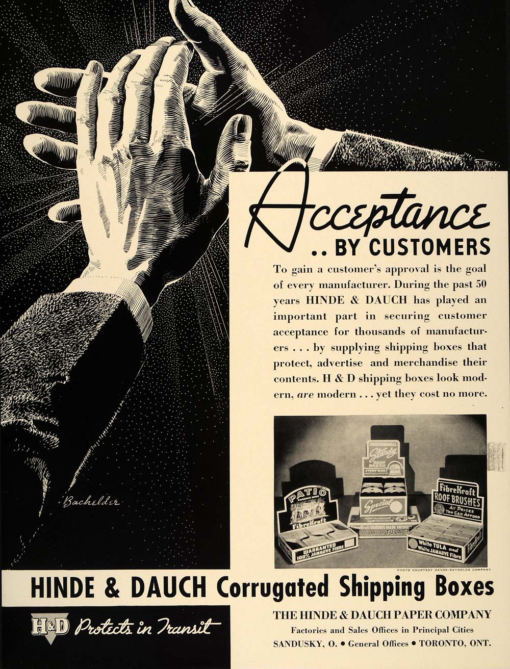 1937 Ad Hinde & Dauch Shipping Boxes Hands Clapping - ORIGINAL ADVERTISING FT8