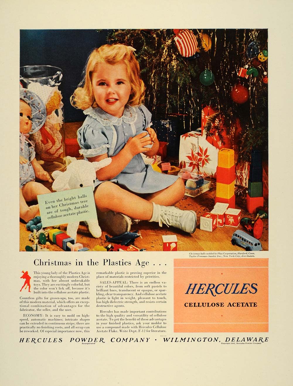 1941 Ad Hercules Plastic Girl Child Christmas Tree Toys - ORIGINAL FT8