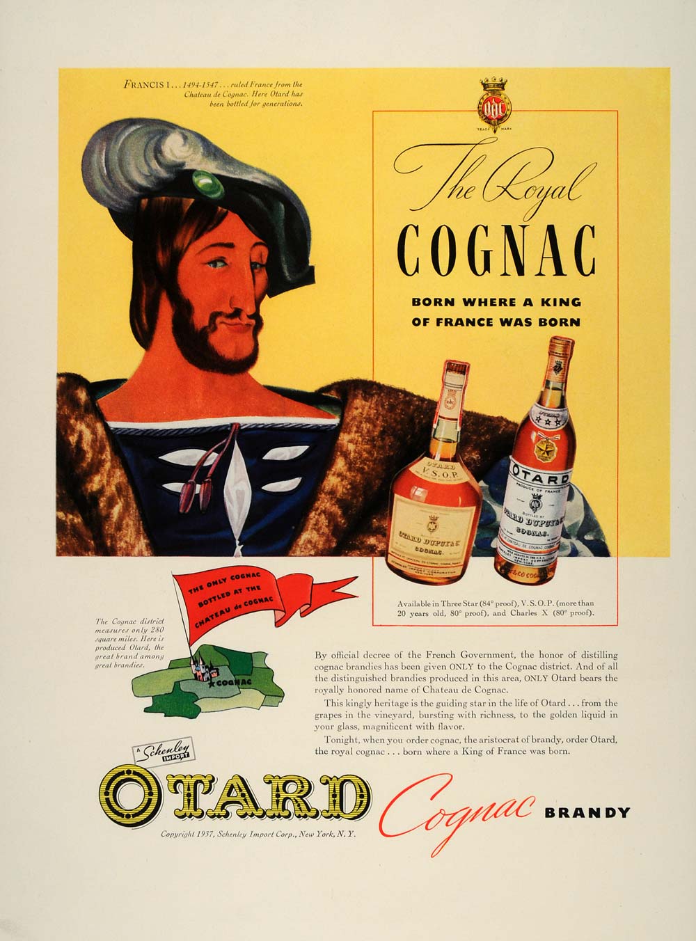 1937 Ad Otard Cognac Brandy King Francis I France Royal - ORIGINAL FT8