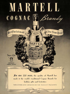 1937 Ad Martell Cognac Brandy Christmas Wreath New Year - ORIGINAL FT8