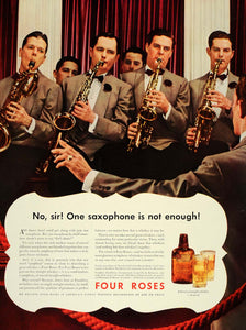 1937 Ad Four Roses Whiskey Saxophones Sax Dance Band - ORIGINAL ADVERTISING FT8