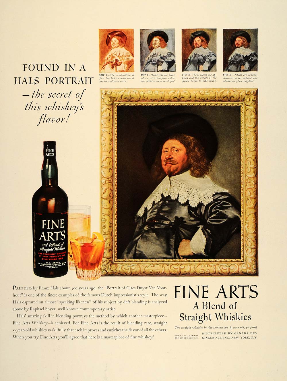 1941 Ad Fine Arts Whiskey Franz Hals Dutch Painting - ORIGINAL ADVERTISING FT8