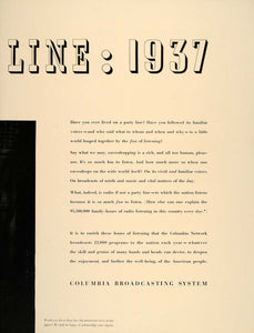 1937 Ad CBS Columbia Broadcasting System Party Line - ORIGINAL ADVERTISING FT8
