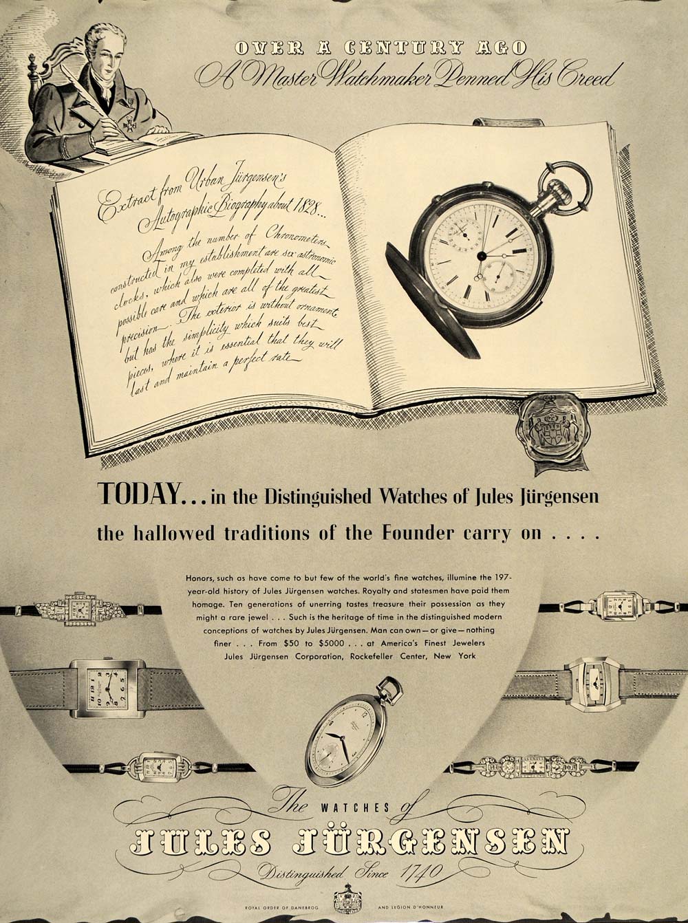 1937 Ad Jules Jurgensen Watches Wristwatch Mens Ladies - ORIGINAL FT8