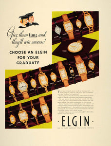 1937 Ad Elgin Watches Wristwatch Graduation Mens Ladies - ORIGINAL FT8