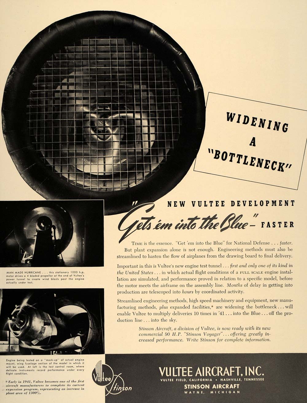 1941 Ad Vultee Aircraft Airplane Engine Test Tunnel - ORIGINAL ADVERTISING FT8