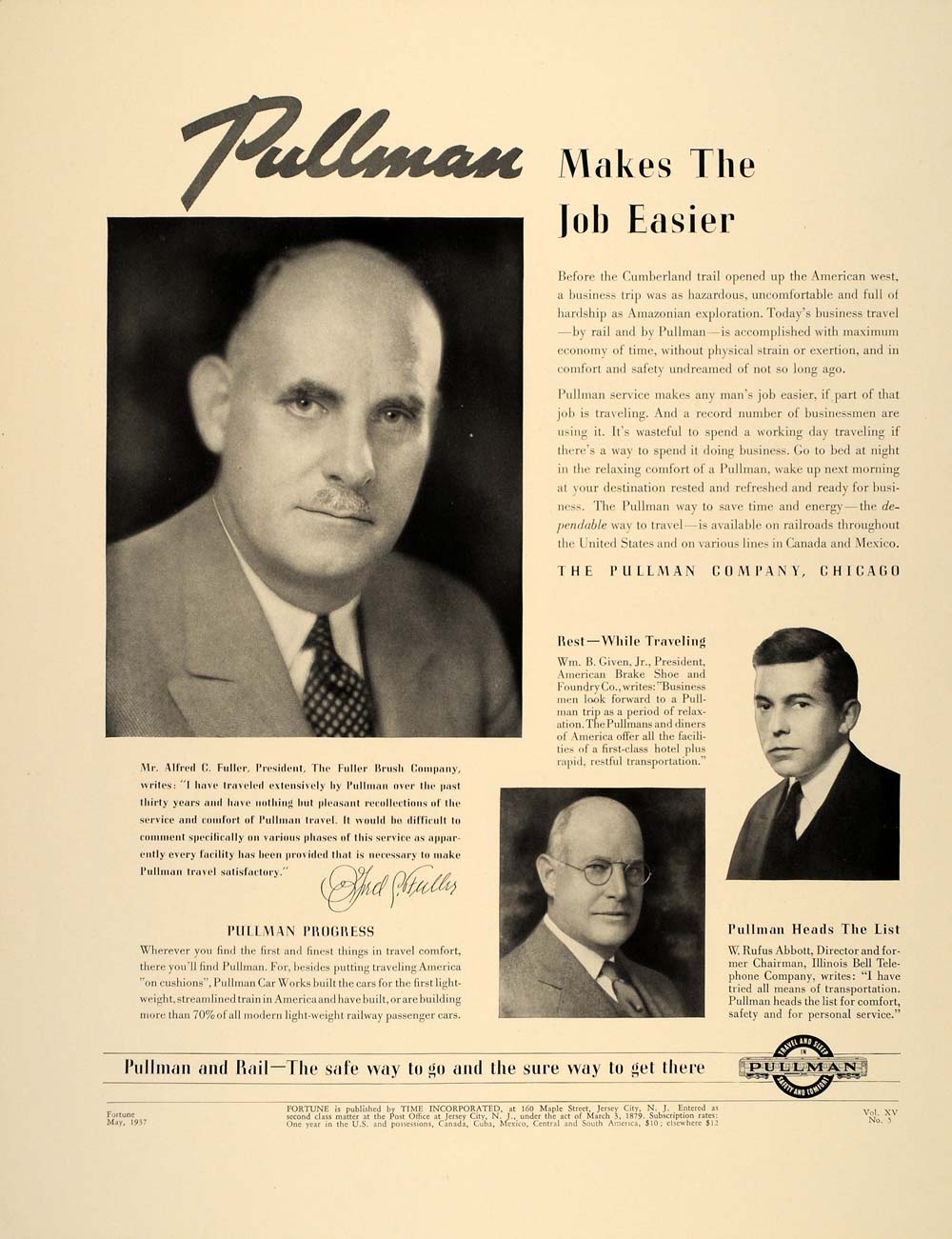 1937 Ad Pullman Train Alfred C. Fuller W. Rufus Abbott - ORIGINAL FT8