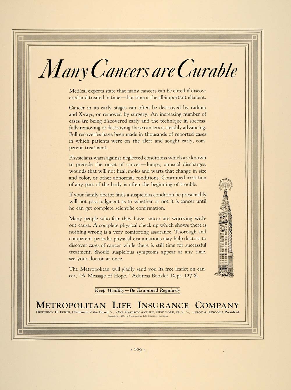 1937 Ad Metropolitan Life Insurance Co. Disease Cancer - ORIGINAL FT8