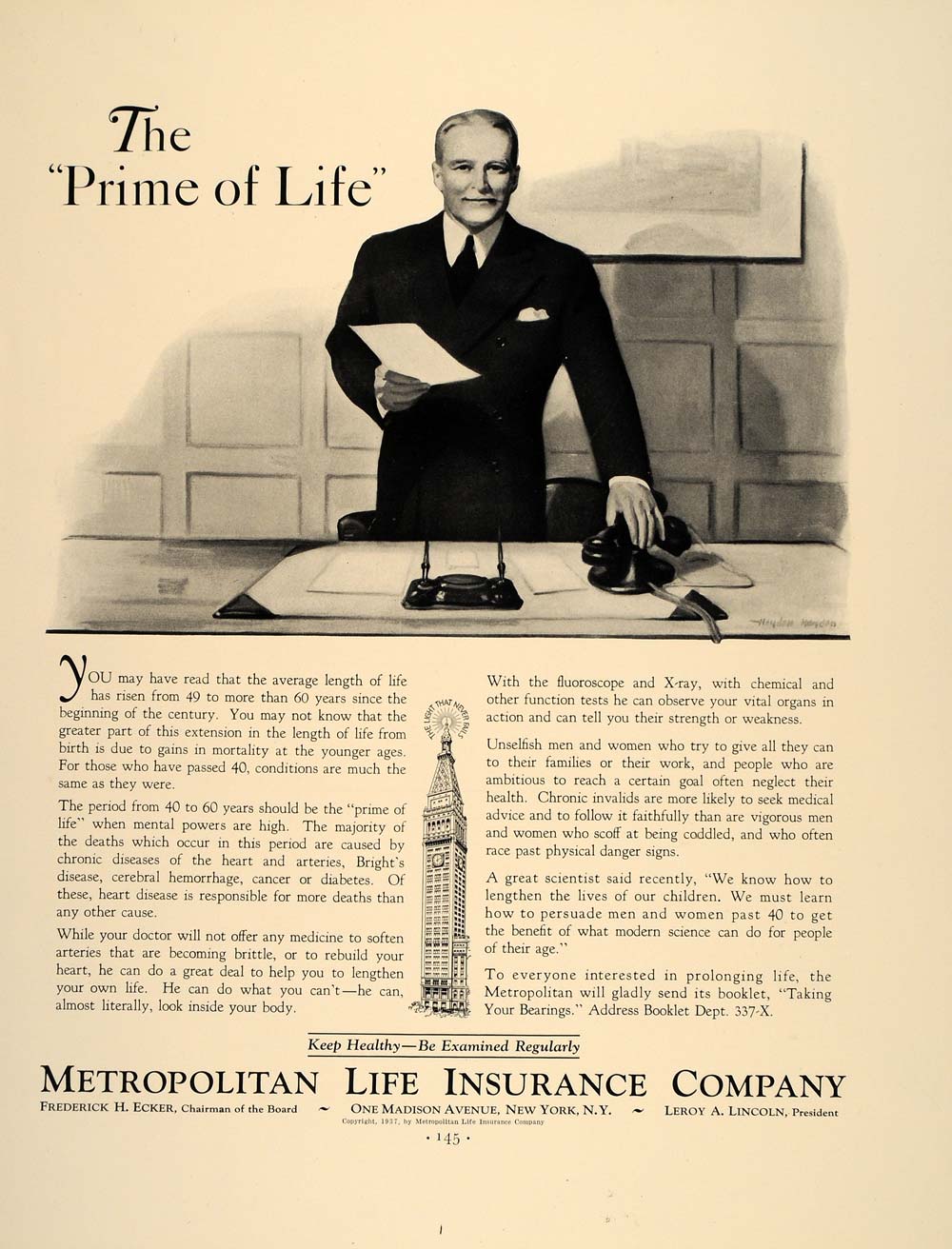 1937 Ad Metropolitan Life Insurance Co. Hayden Hayden - ORIGINAL ADVERTISING FT8