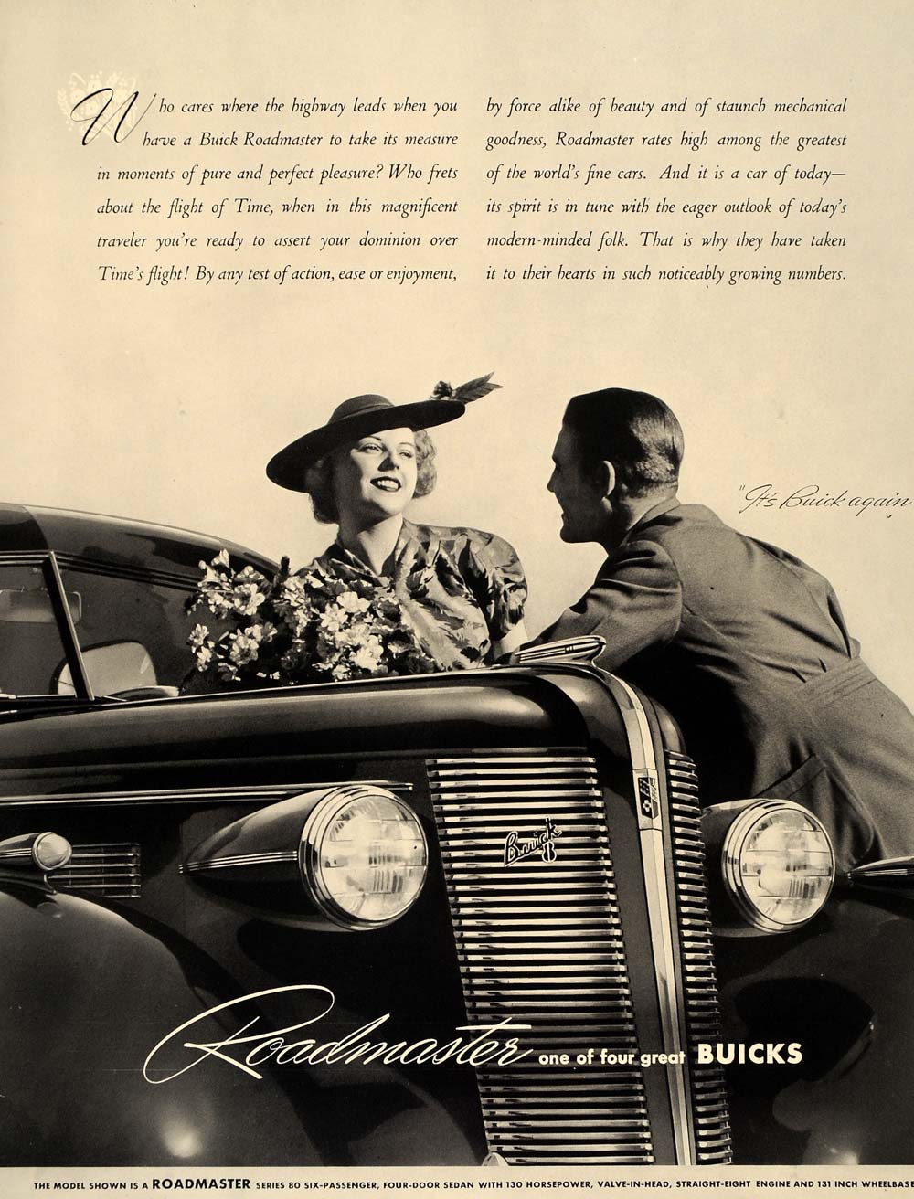 1937 Ad Vintage Buick Roadmaster Series 80 Sedan Hood - ORIGINAL ADVERTISING FT8