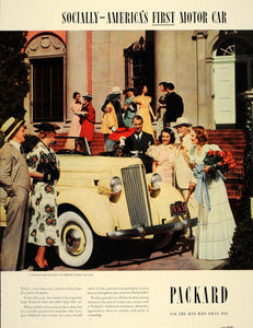 1937 Ad Packard Six Car Yellow Convertible Campus Girls - ORIGINAL FT8