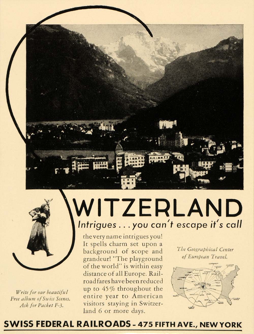 1936 Ad Federal Railroads Switzerland European Travel - ORIGINAL ADVERTISING FT9