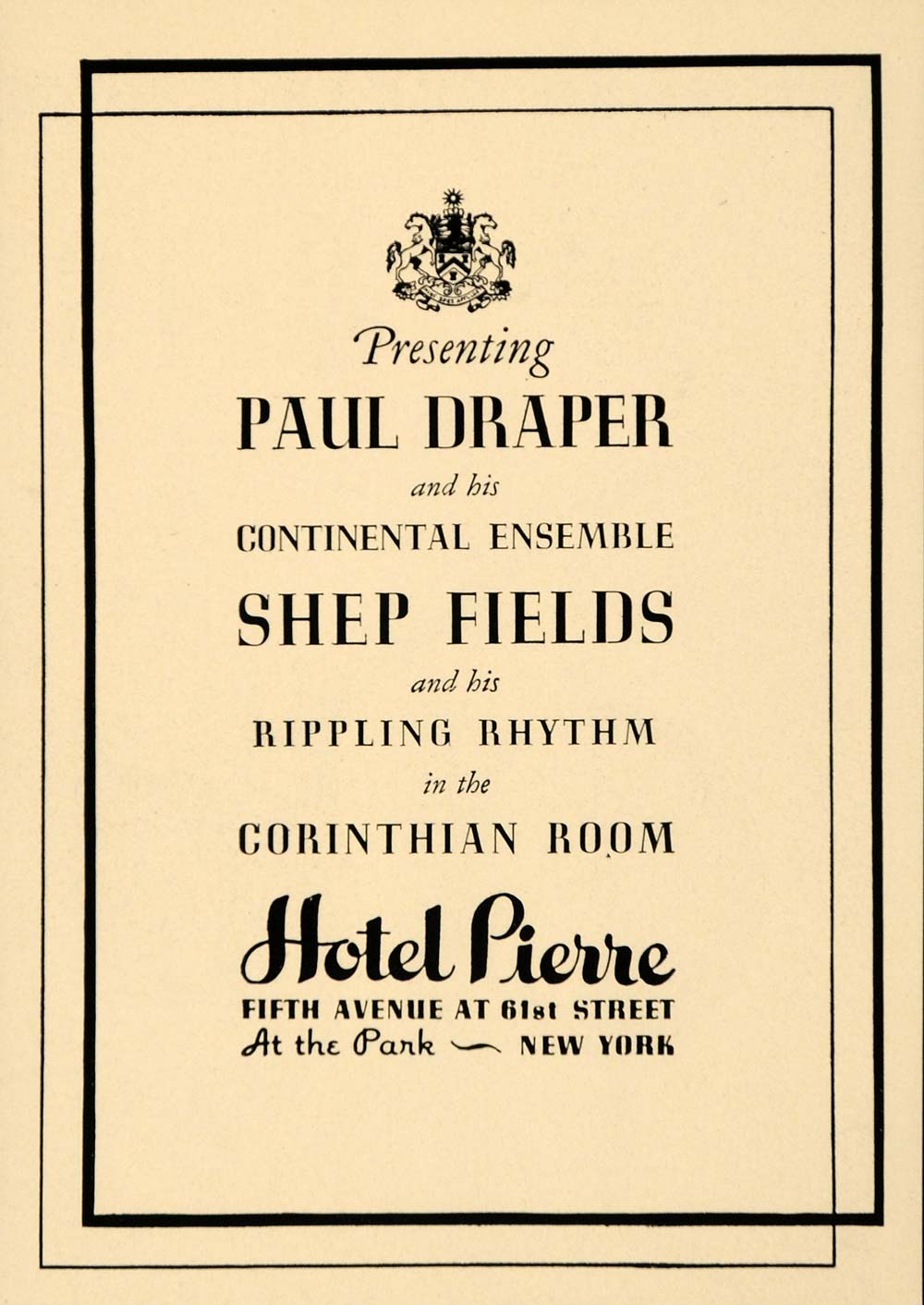 1936 Ad Hotel Pierre Shep Fields Paul Draper Ensemble - ORIGINAL ADVERTISING FT9