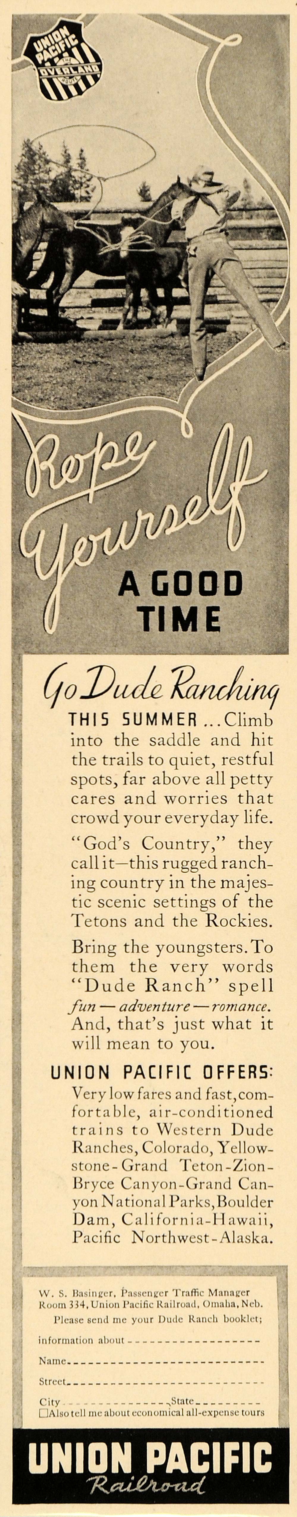 1936 Ad Union Pacific Railroad Summer Dude Ranching Fun - ORIGINAL FT9