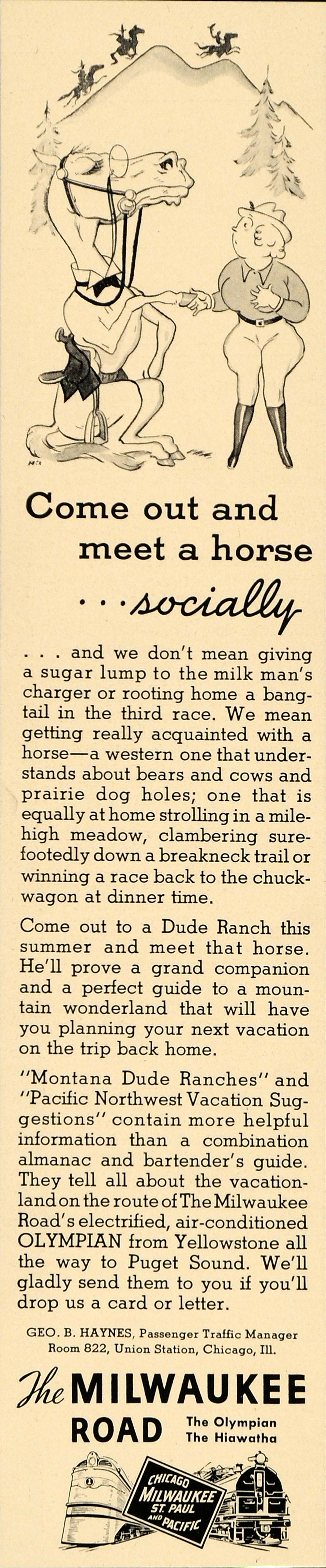 1936 Ad Chicago Milwaukee Paul Pacific Lines Dude Ranch - ORIGINAL FT9