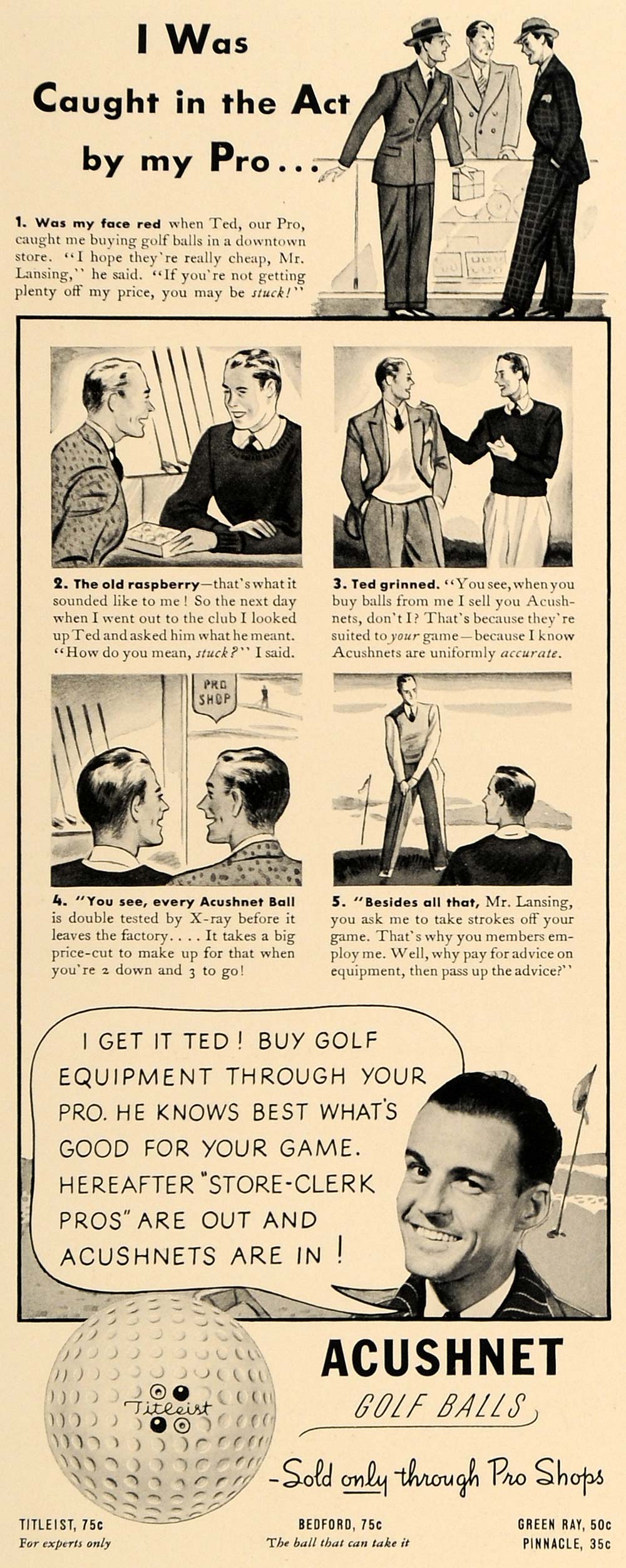 1940 Ad Acushnet Golf Balls Golfing Sporting Goods Ted - ORIGINAL FT9