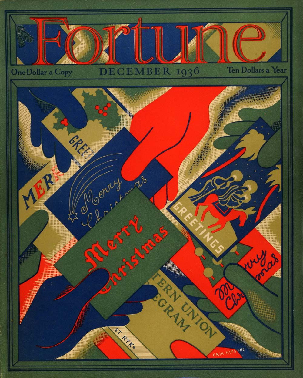1936 December Fortune Cover Christmas Erik Nitsche - ORIGINAL FTC1