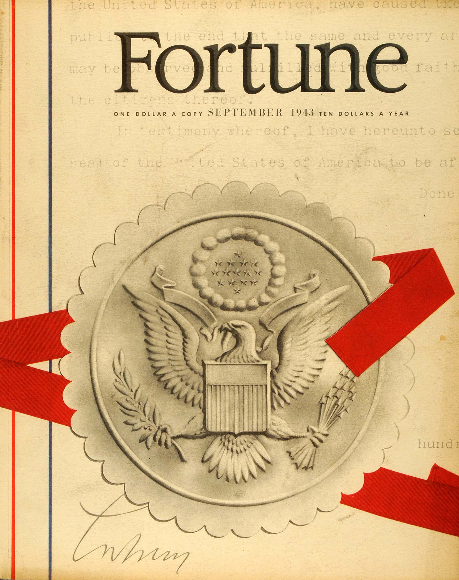 1943 Cover Fortune Hans Moller Great Seal United States Coat of Arms Bald FTC1