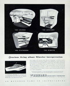1946 Ad Wheeler Shipbuilding New York Lounge Bathroom Stateroom Dinette FTM1