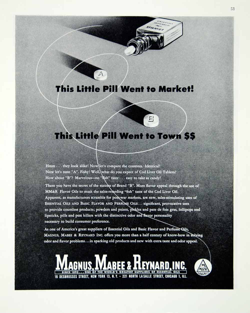 1946 Ad Magnus Mabee Reynard Essential Oil Chicago Illinois Pill FTM1