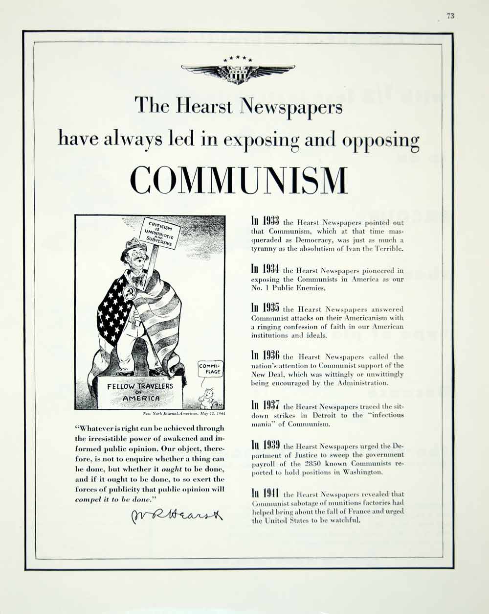 1946 Ad Hearst Newspaper Communism American Cartoon Baby Caricature Funny FTM1