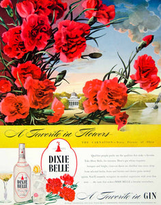 1946 Ad Dixie Bell Distilled Gin London Dry Flowers Carnation Ohio Everett FTM1