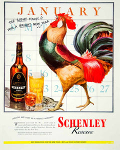 1946 Ad Schenley Reserve Blended Whiskey Rooster January Alcohol Drink FTM1