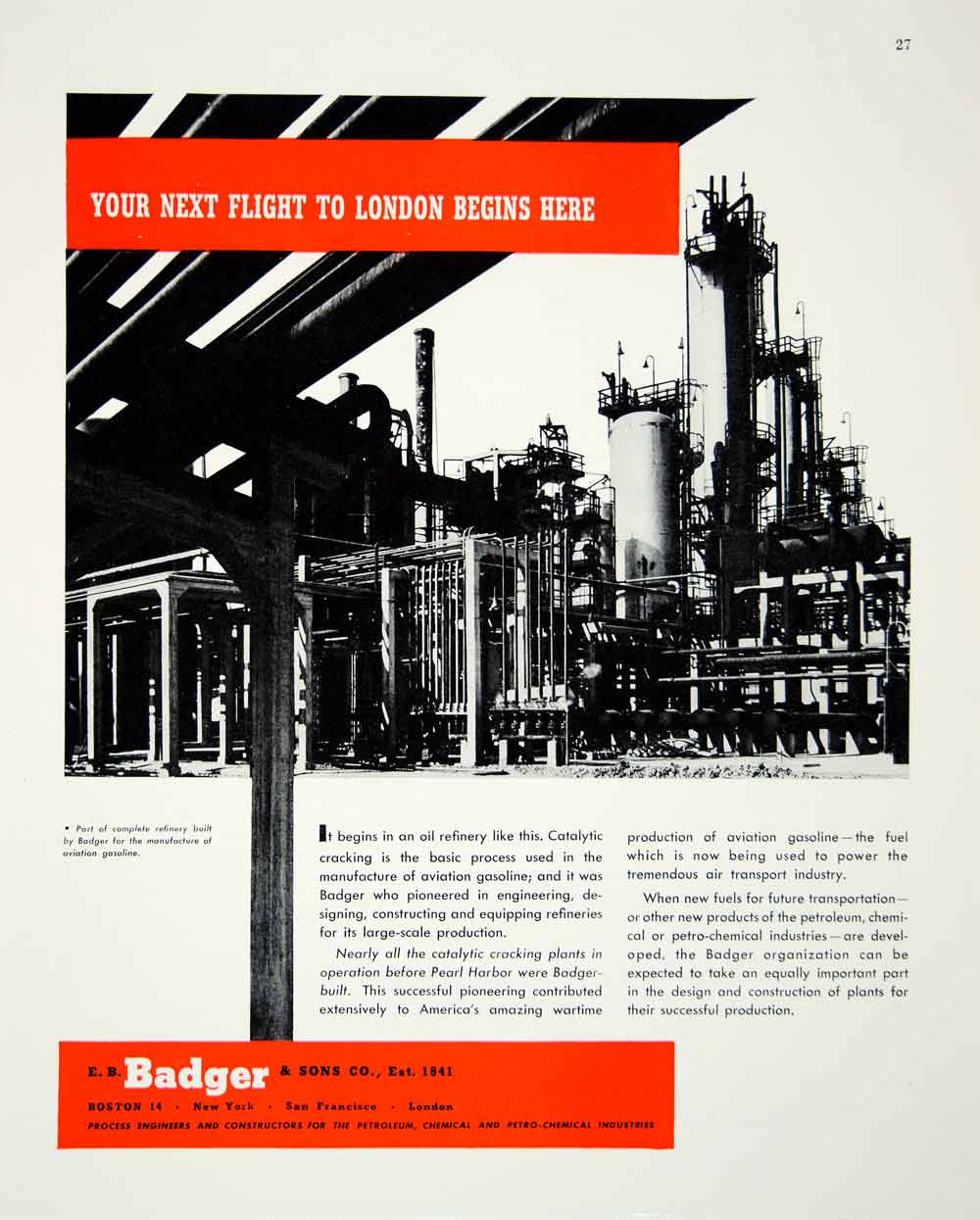 1946 Ad E B Badger Sons Petroleum Chemical Engineer Industrial FTM1
