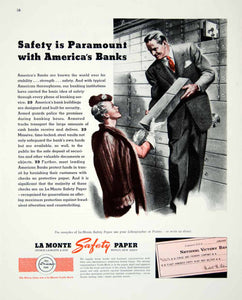 1946 Ad George La Monte Safety Paper Bank Woman Lithographer Printer FTM1
