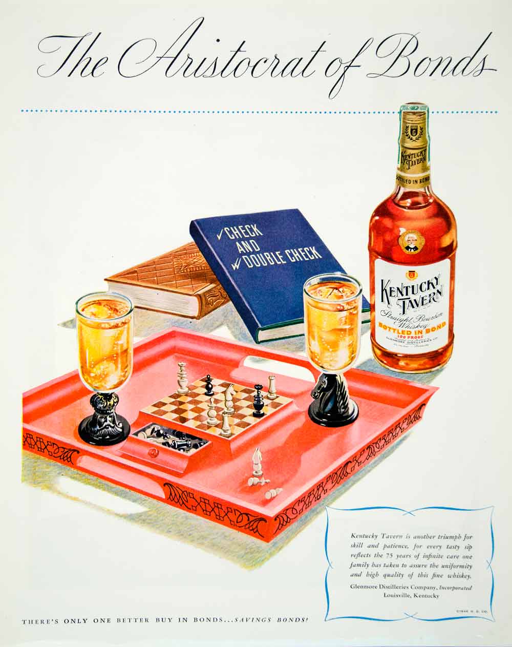 1946 Ad Kentucky Tavern Straight Bourbon Whiskey Chess Game Bonds Alcohol FTM1