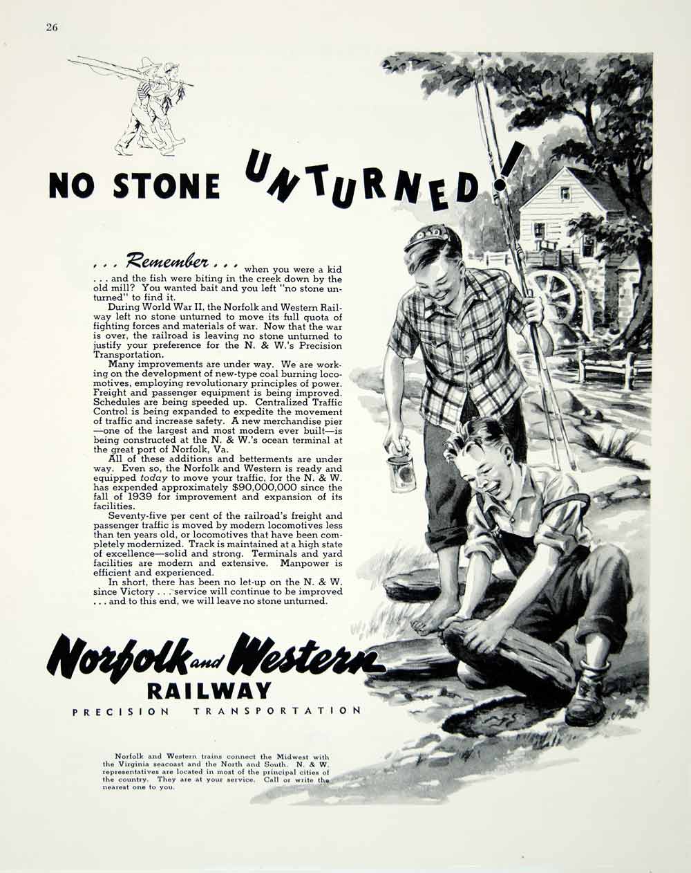 1946 Ad Norfolk Western Railway Boys Playing Transportation Travel Train FTM1