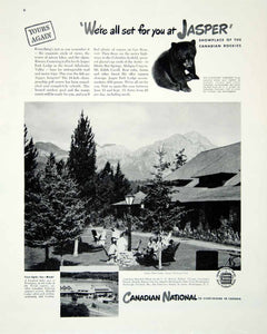 1946 Ad Canadian National Rockies Bear Animal Minaki Jasper Park Mountain FTM1