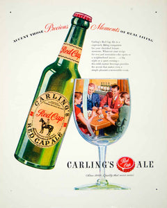 1946 Ad Carling Red Cap Ale Alcohol Drink Beverage Horse Party Glass Cards FTM1