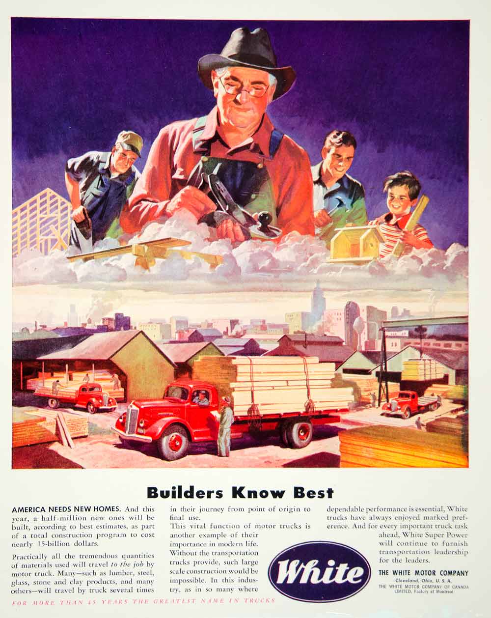 1946 Ad White Motor Company Truck Construction Children Men Cityscape FTM1