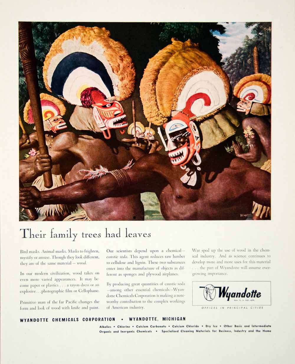 1946 Ad Wyandotte Chemical Corporation Tribal Native Dance Michigan Mask FTM1