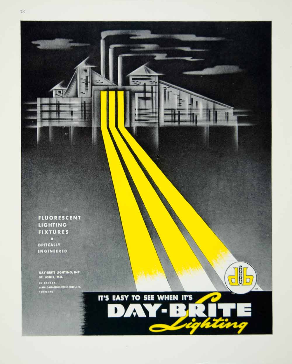 1946 Ad Day Brite Lighting Flourescent Warehouse Industrial Factory Yellow FTM1