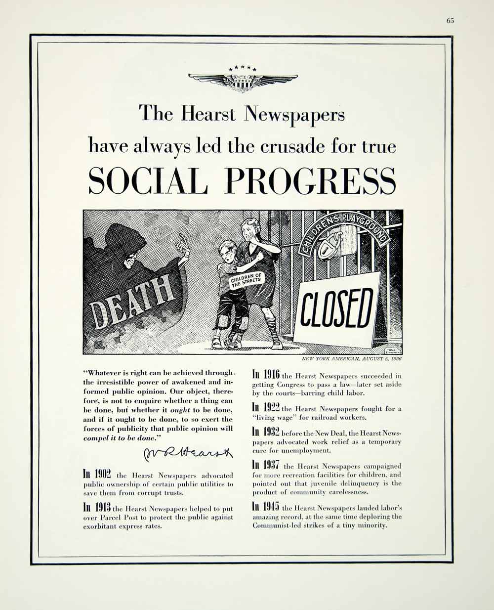1946 Ad William Hearst Newspaper Children Death Playground News Information FTM1