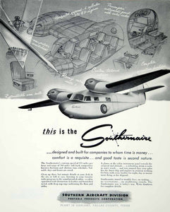 1946 Ad Southern Aircraft Division Airplane Machinery Cabin Aviation Fly FTM1