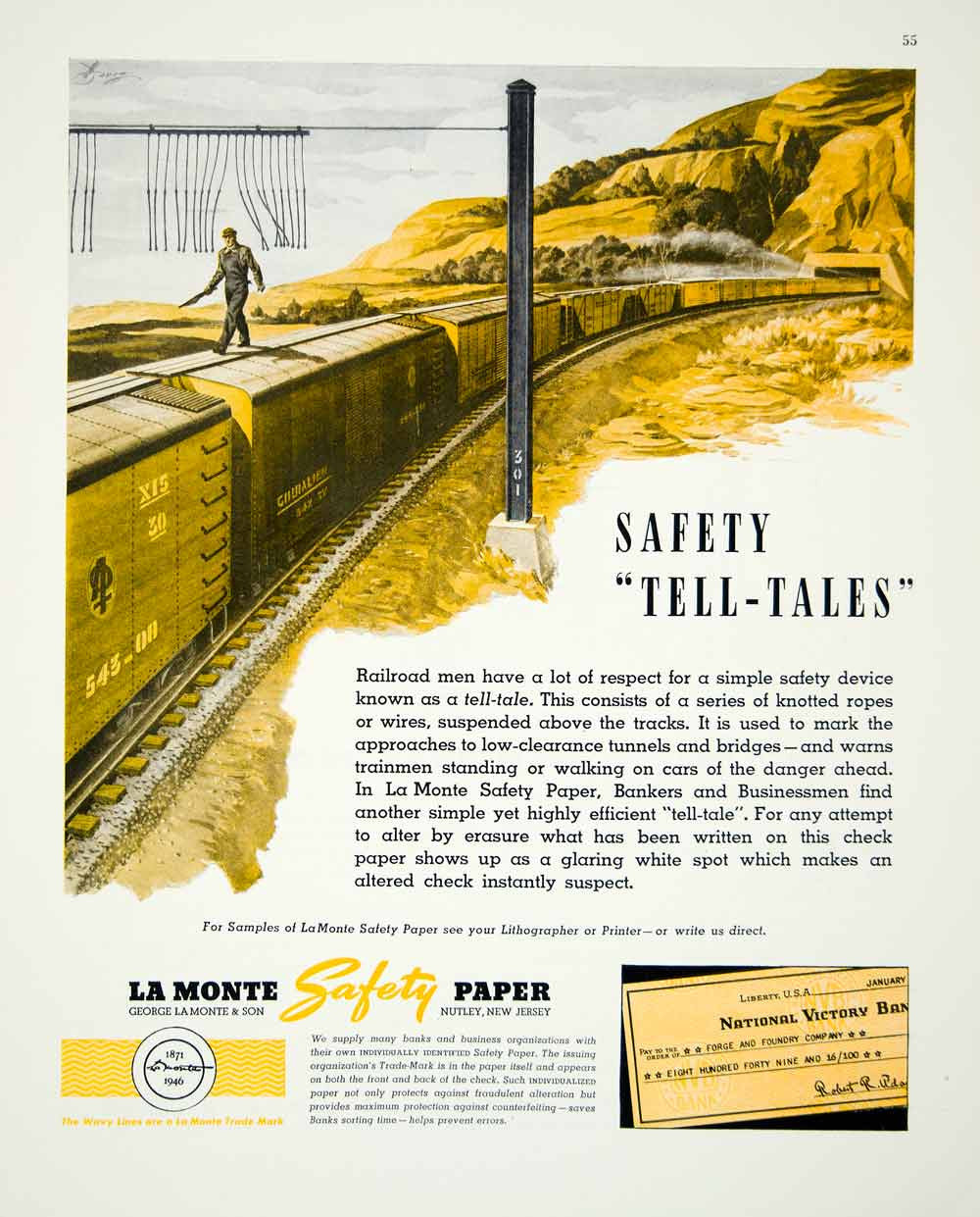1946 Ad George La Monte Son Safety Papers Train Railroad Tracks Landscape FTM1 - Period Paper
