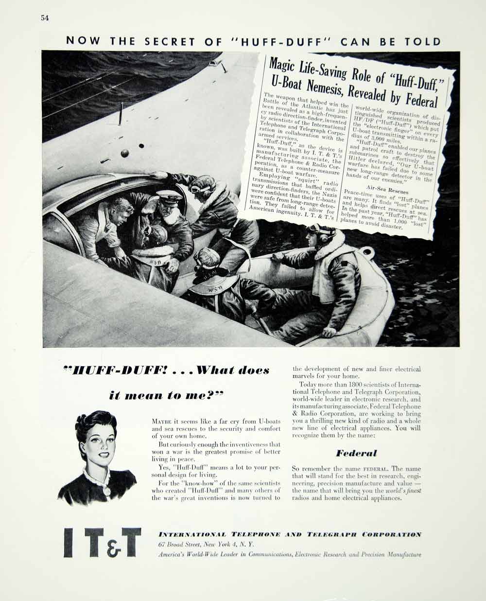 1946 Ad International Telephone Telegraph New York Communication Huff Duff FTM1