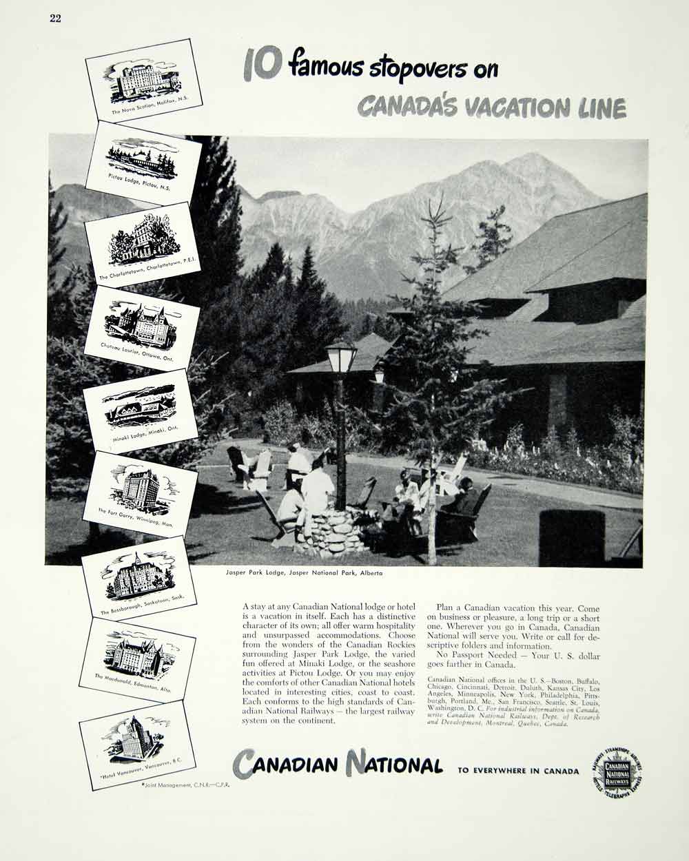 1946 Ad Canadian National Landscape Jasper Park Alberta Vacation Travel FTM1