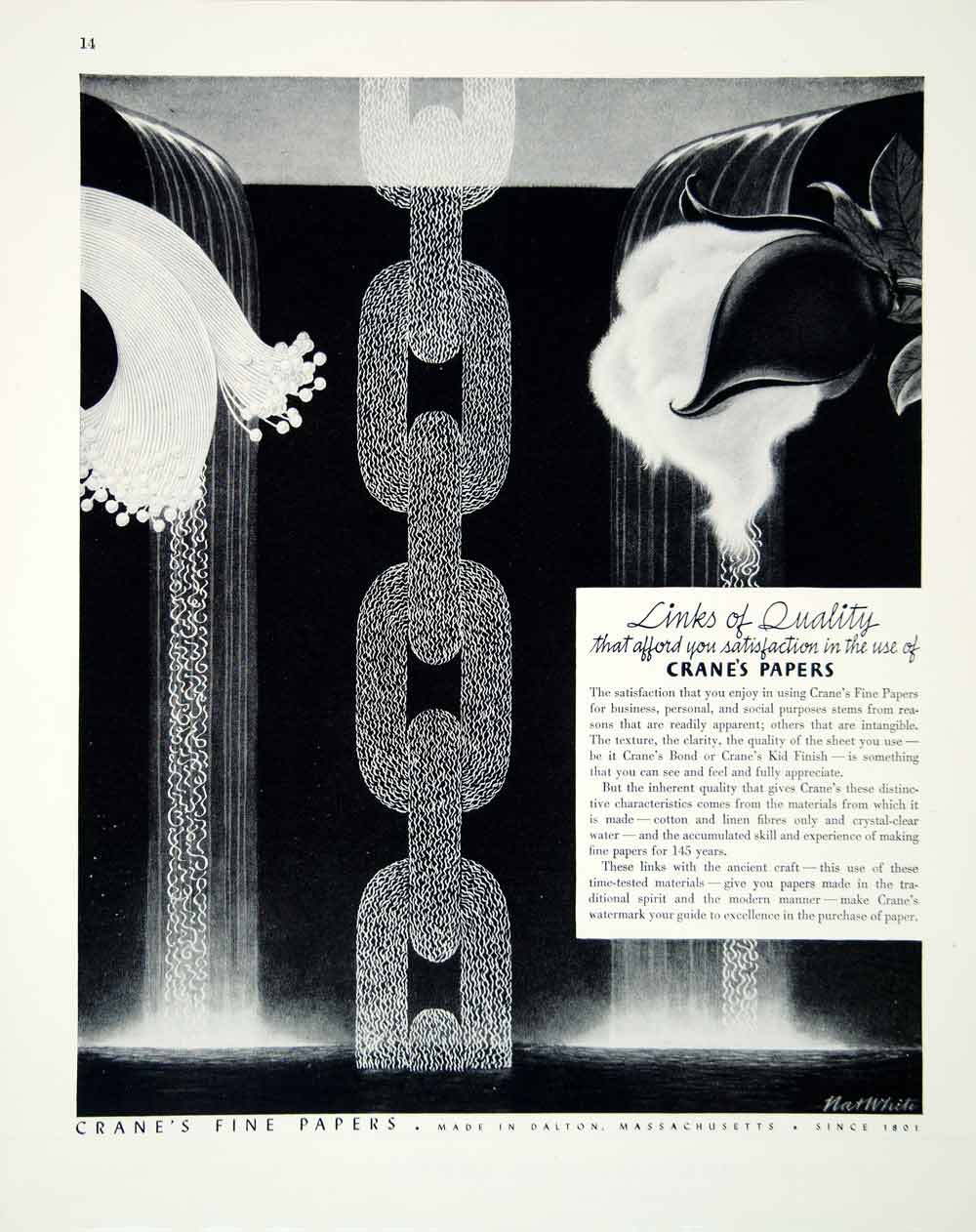 1946 Ad Crane Fine Paper Chain Art Deco Dalton Massachusetts Printing FTM1
