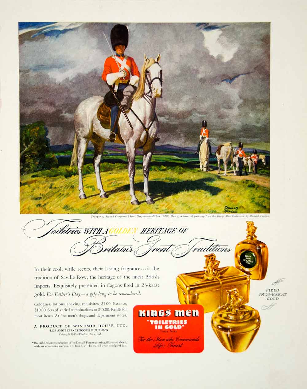 1946 Ad Kings Men Toiletries Second Dragoons Donald Teague Karat Gold FTM1