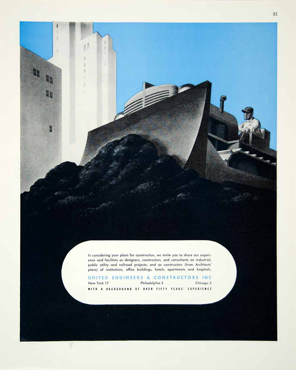 1946 Ad United Engineer Constructor Plow Build Industrial Construction FTM1