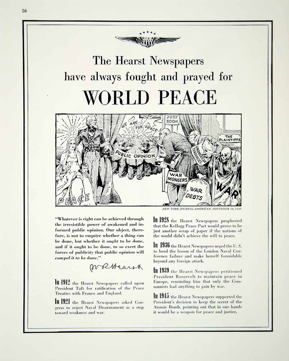 1946 Ad Hearst Newspaper World Peace War Public Newspaper Information FTM1