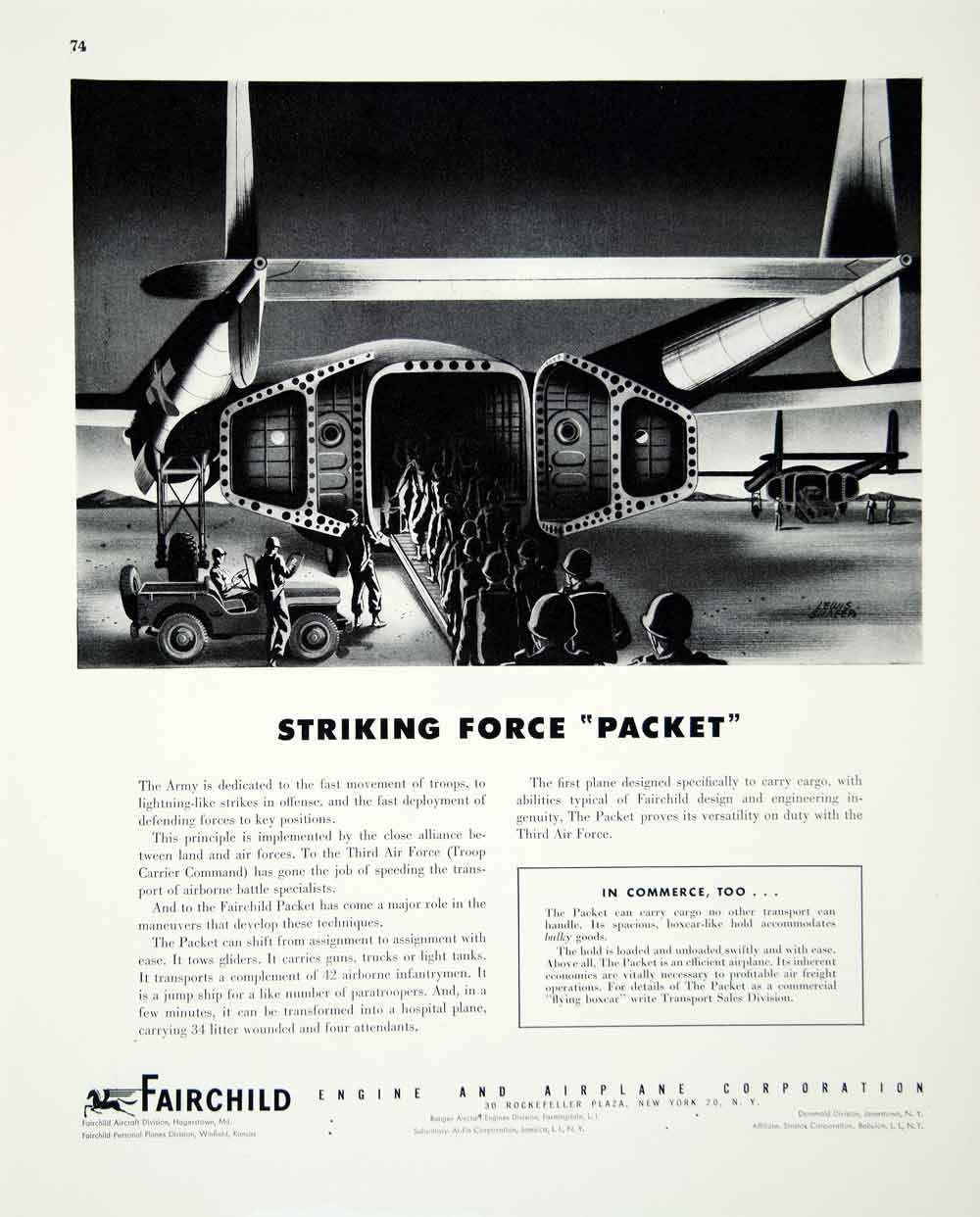 1946 Ad Fairchild Engine Airplane Corporation Travel Transportation Packet FTM1