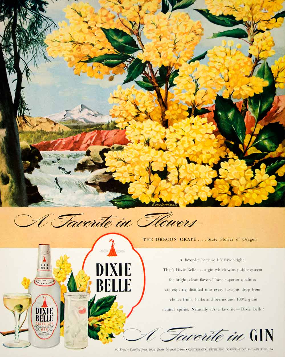 1946 Ad Dixie Belle Distilled London Gin Everett Henry Oregon Grape FTM1