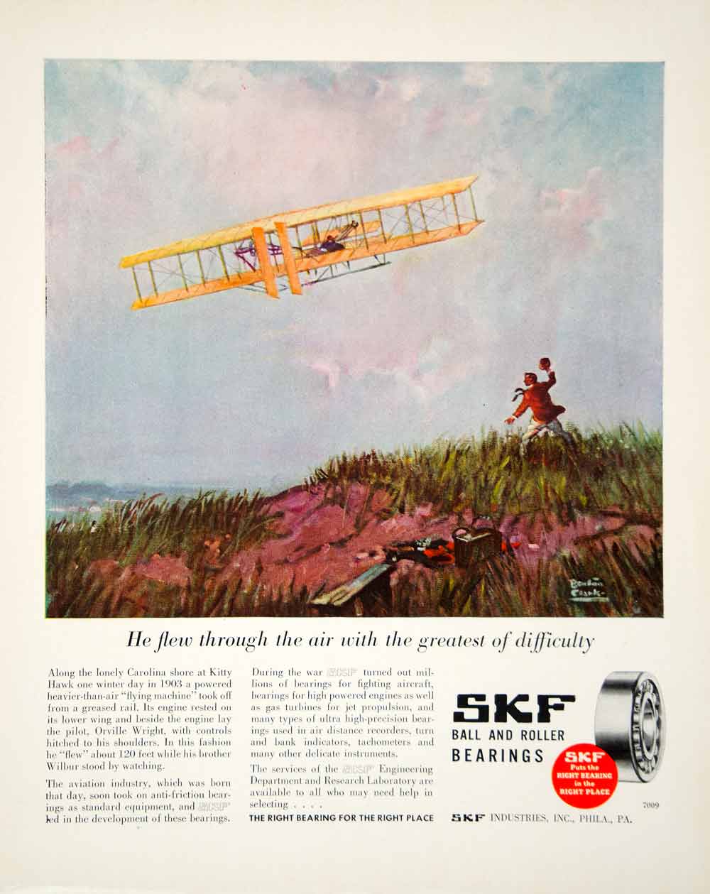 1946 Ad SKF Ball Roller Bearings Airplane Benton Clark Industrial FTM1